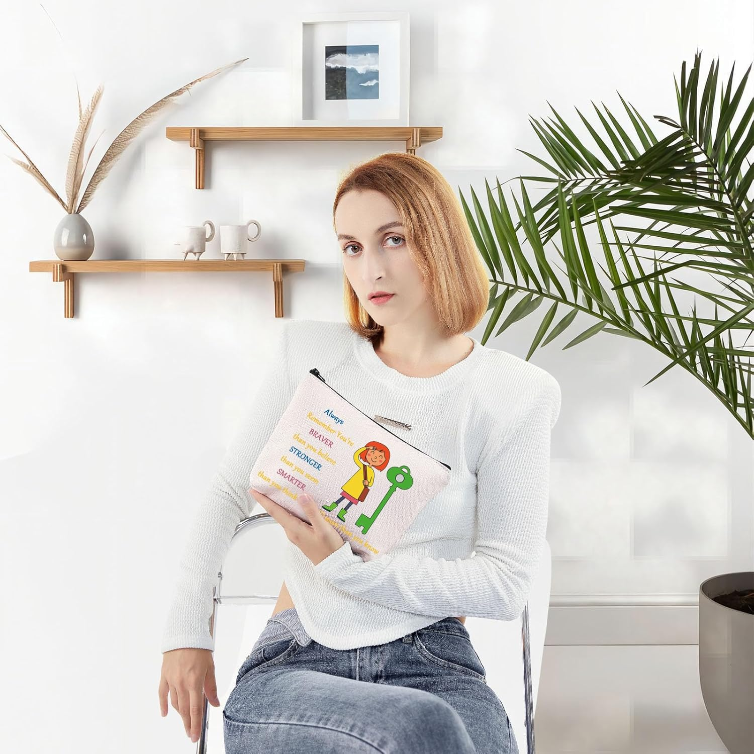 WZMPA Cartoon Movie Cosmetic Bag Movie Fans Gift You Are Braver Stronger Smarter than You Think Cartoons Makeup Zipper Pouch Bag for Women Girls (Always Coral) image number 3