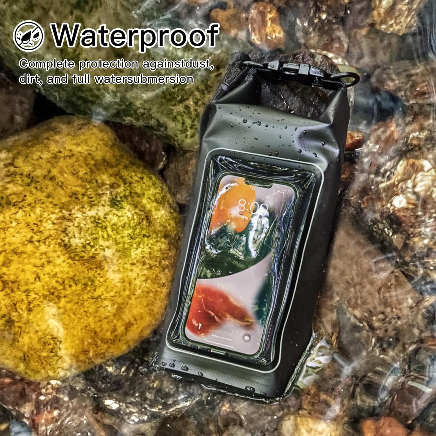 Waterproof Dry Bag 2L - Roll Top Waterproof Backpack/Phone Case/Pouch - Boating & Kayak Accessories - Essentials for Camping Swimming Beach Fishing Rafting Travel - Black image number 3