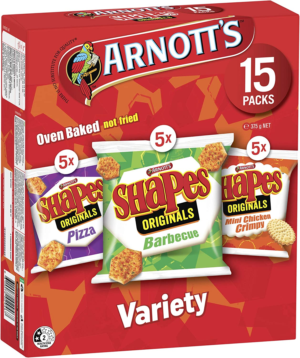 Arnotts Shapes Variety Pack Biscuits 15Pack, 375 G image number 1