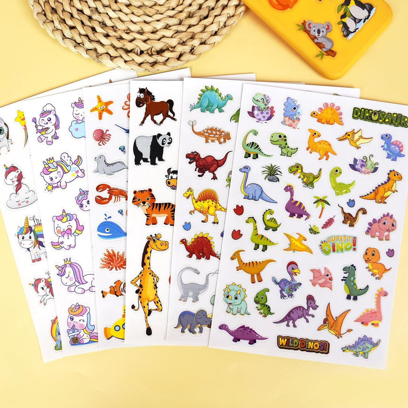 229 PCS Gel Clings Decals Stickers,Thick Gel Window Clings,Animal Dinosaur Ocean for Classroom Nursery Airplane Car Plane Decorations Birthday Party Supplies (8 Sheets) image number 4