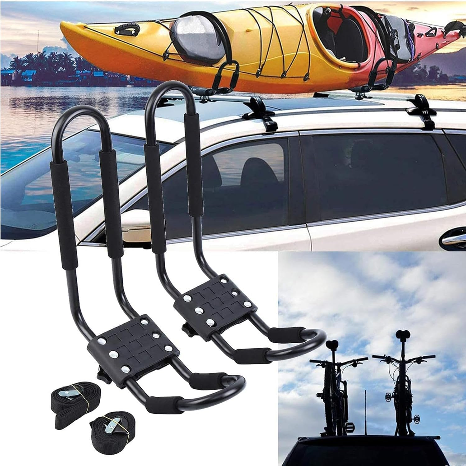 Kayak Roof Rack &ndash; Heavy Duty Canoe Carrier for Suv/Trucks | 75Lb Capacity | Anti-Rust Alloy Steel | Includes 2 Tie-Down Ropes | Fits Most Crossbars (Excludes Some Models) image number 4
