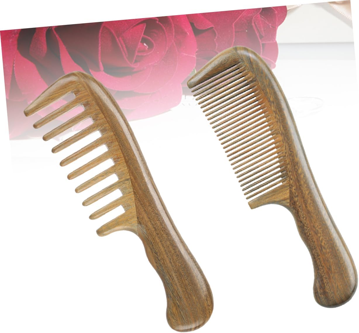 Baluue 2Pcs Natural Sandalwood Combs Set for Women Wide Tooth Fine Tooth Hair Comb Portable for Daily Use and Travel