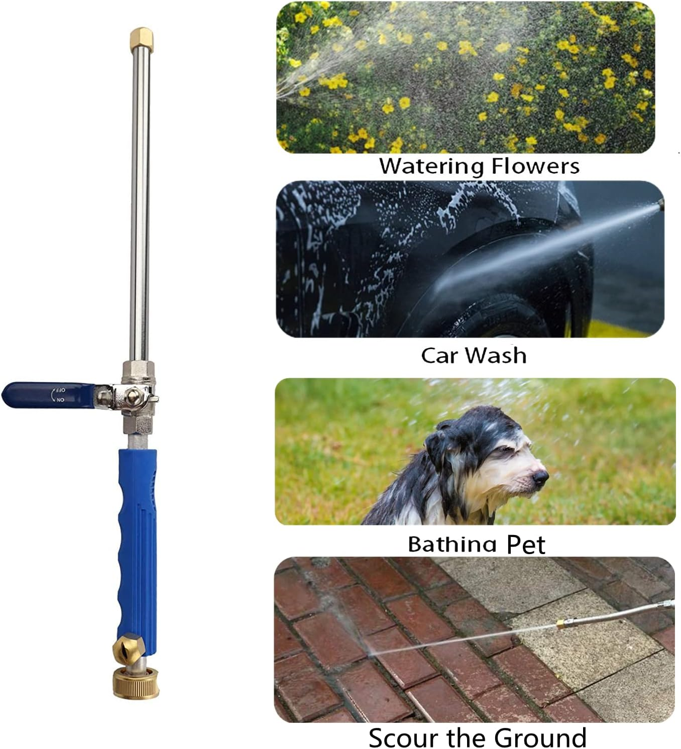 Extendable Hydro Jet Washer High Pressure Power Washer Wand, Portable Water Hose with 2 Water Hose Nozzle for Garden, Gutter, Patio, Car, Pet, Window (Blue) image number 2