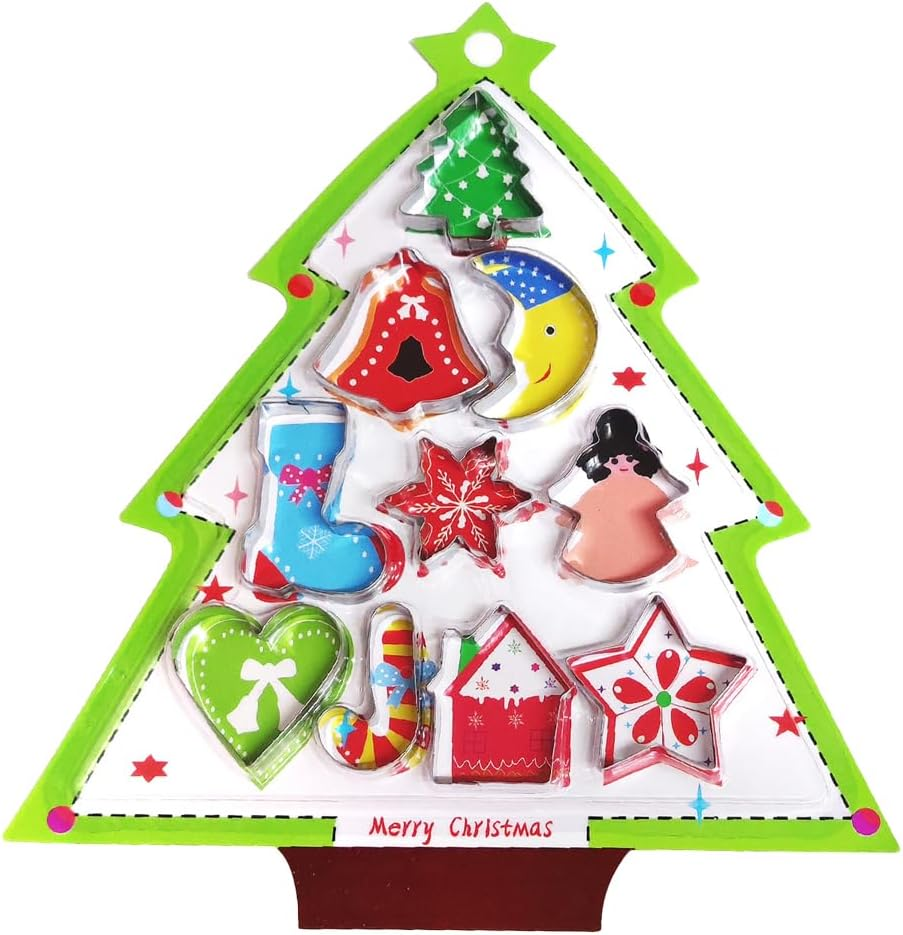 10 Sets Small Christmas Cookie Cutters,Christmas Tree Cookie Cutters for Kids,Christmas Deer, Christmas Socks, Christmas Bells, Christmas Snowman, for DIY Christmas Baking image number 1