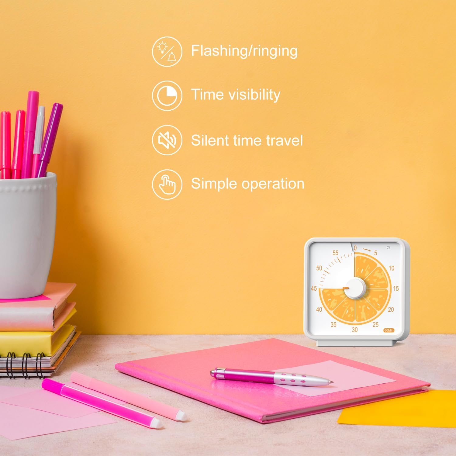 60 Minute Visual Timer for Kids, Countdown Timer for Classroom & Kitchen, Desk Timer for Study, Time Manager Tool for Kids with Fruit Pattern (Orange) image number 3