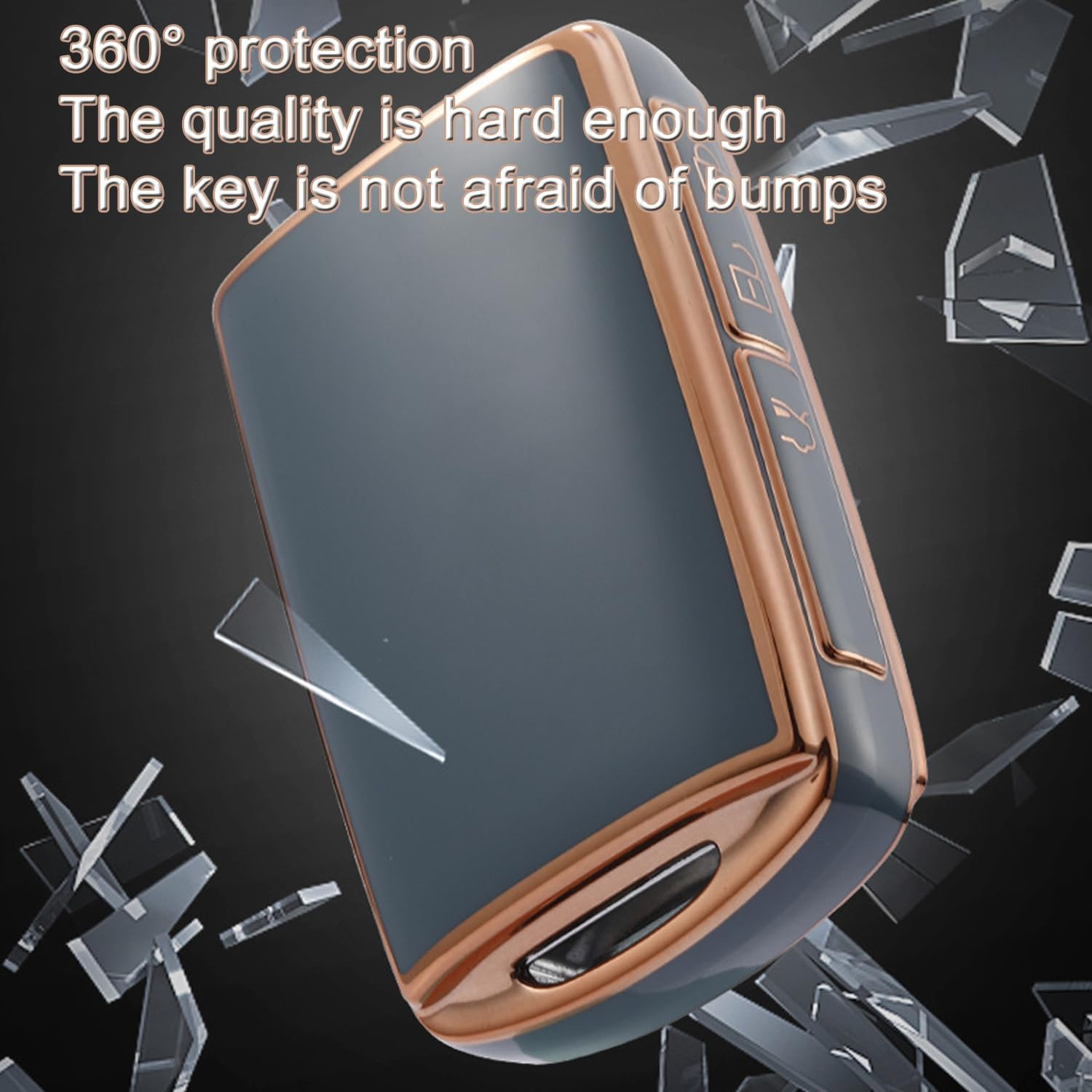 TPU Remote Key Fob Cover Case for Ma-Zda 3 6 CX-4 CX-5 CX-8 CX-9 CX-12 CX-30 Alexa Miata 4 Buttons Gold Edged Smart Key Fob Cover Case (Grey) image number 4