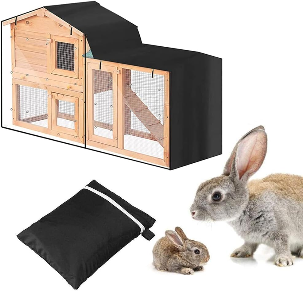 Bunny Hutch Cover COOSOO Triangular Dust-Proof Rabbit Cage Cover 420D Oxford Waterproof Dust Proof Pet Cage Cover with Zippers Poultry Cage Accessory Rabbit Cage Cover for Backyard Garden Winter (147&times;52&times;86Cm, Black) image number 5