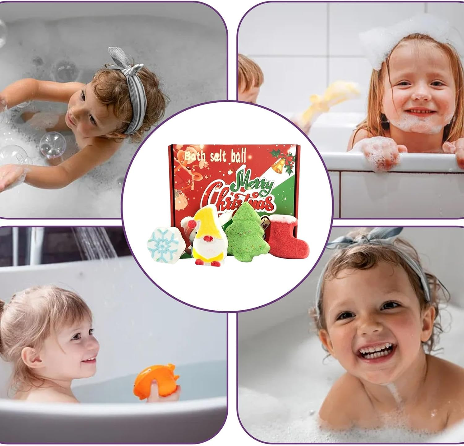 Christmas Bath Bombs - 4 X Christmas Children Bathbombs,Organic Bubble Bath Shower Salts, 4 Fragrance and Shapes Home Spa Fizzies Bubble Bath for Kids Boys Girls Children image number 6