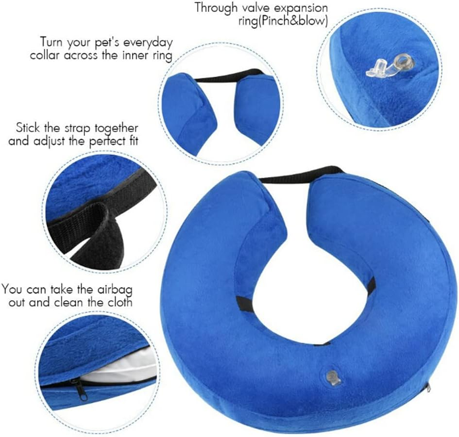 NACOCO Inflatable Dog Collar Recovery - Soft Protective Cat Cone for Pets to Prevent from Touching Stitches after Surgery Adjustable (Small, Blue) image number 3