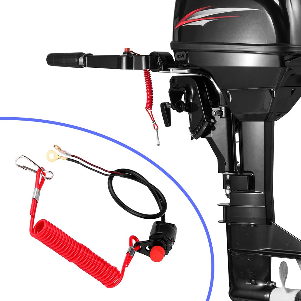 Joyzan Boat Motor Kill Stop Switch, Universal Vessel Outboard Engine Urgent Ignition Emergency Kill Stop Switches Key Safety Tether Lanyard Rope Clip Red Reminder Cable for Motors ATV Boats Motorcycle