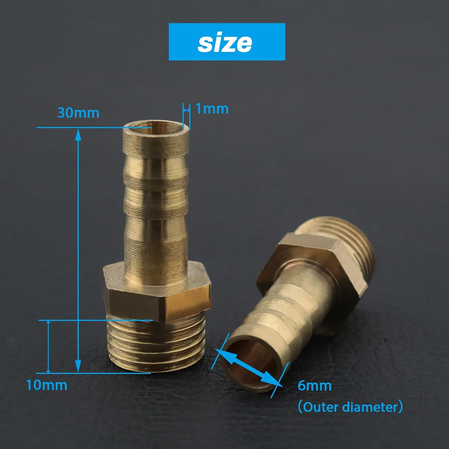 Emsea 2 Pcs 1/4Inch/6Mm Brass Barbed Hose Fitting Coupler Connector with 1/4 Inch Male BSP Thread Pipe Nipple Fitting for Air Water Fuel Oil Gas