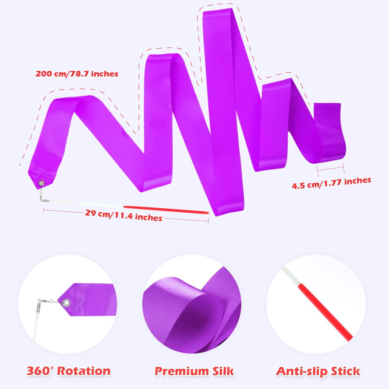 Niceup 12 PCS Dance Ribbons for Kids Mermaid Party Goodie Bag Fillers, Ribbon Dancer Wands for Birthday Gymnastics Ballet Party Favors Decoration, 78.7 Inch Purple Hot Pink Girls Ribbon Streamer