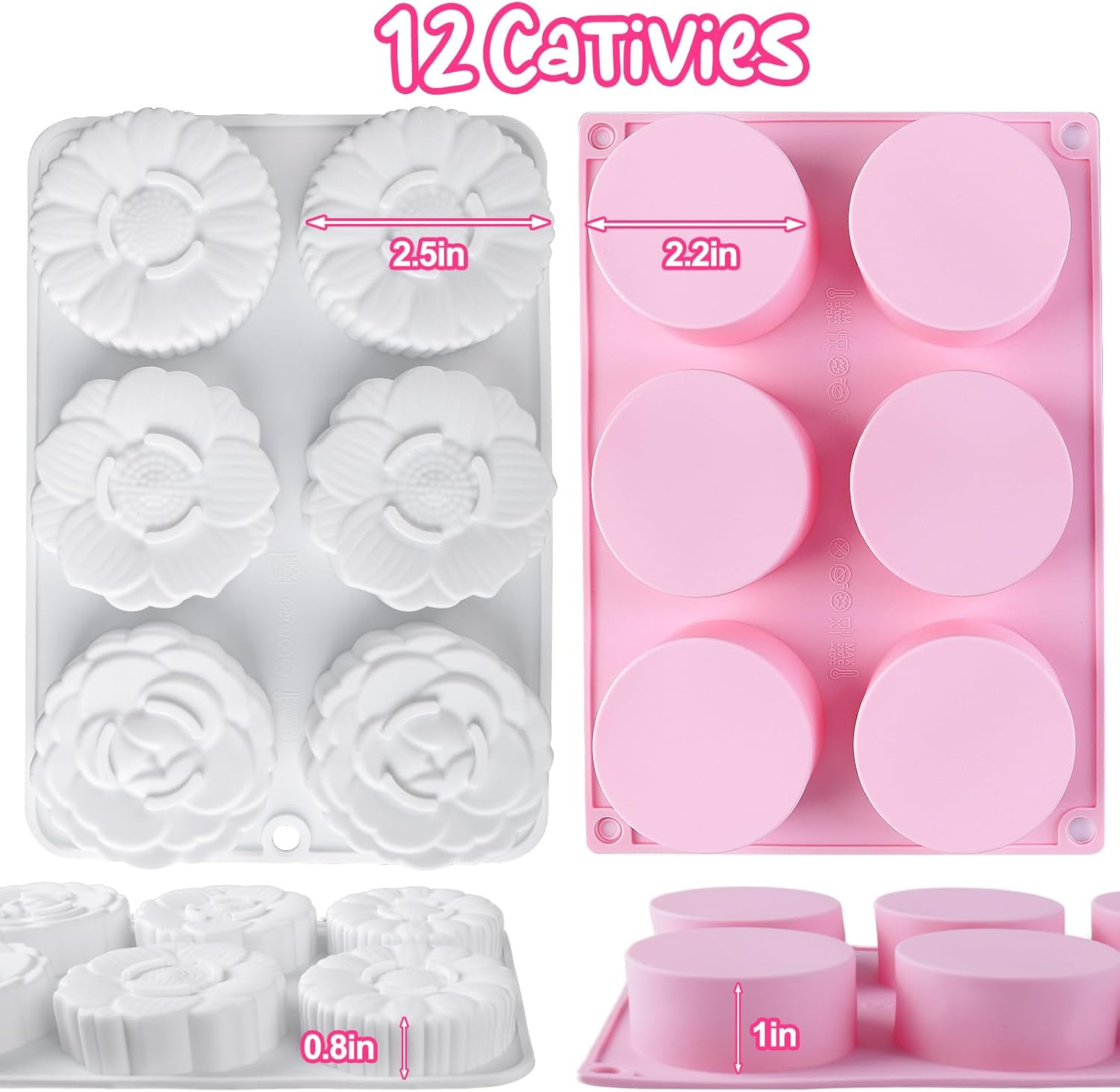 BABORUI 12 Cavities Chocolate Mold - Deep, round Flower Silicone Mold for Knafeh, Pistachio Chocolate, Covered Cookie, Cake Pucks, Candy Bars image number 6