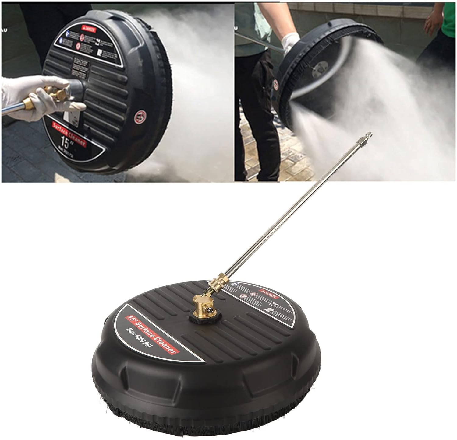 Pressure Washer Cleaner, 15 Inch Pressure Washer Cleaner 4000Psi 1/4 Inch Plug High Speed Rotation Efficient Hard Brush with Connecting Rod for Rubber Floor image number 1
