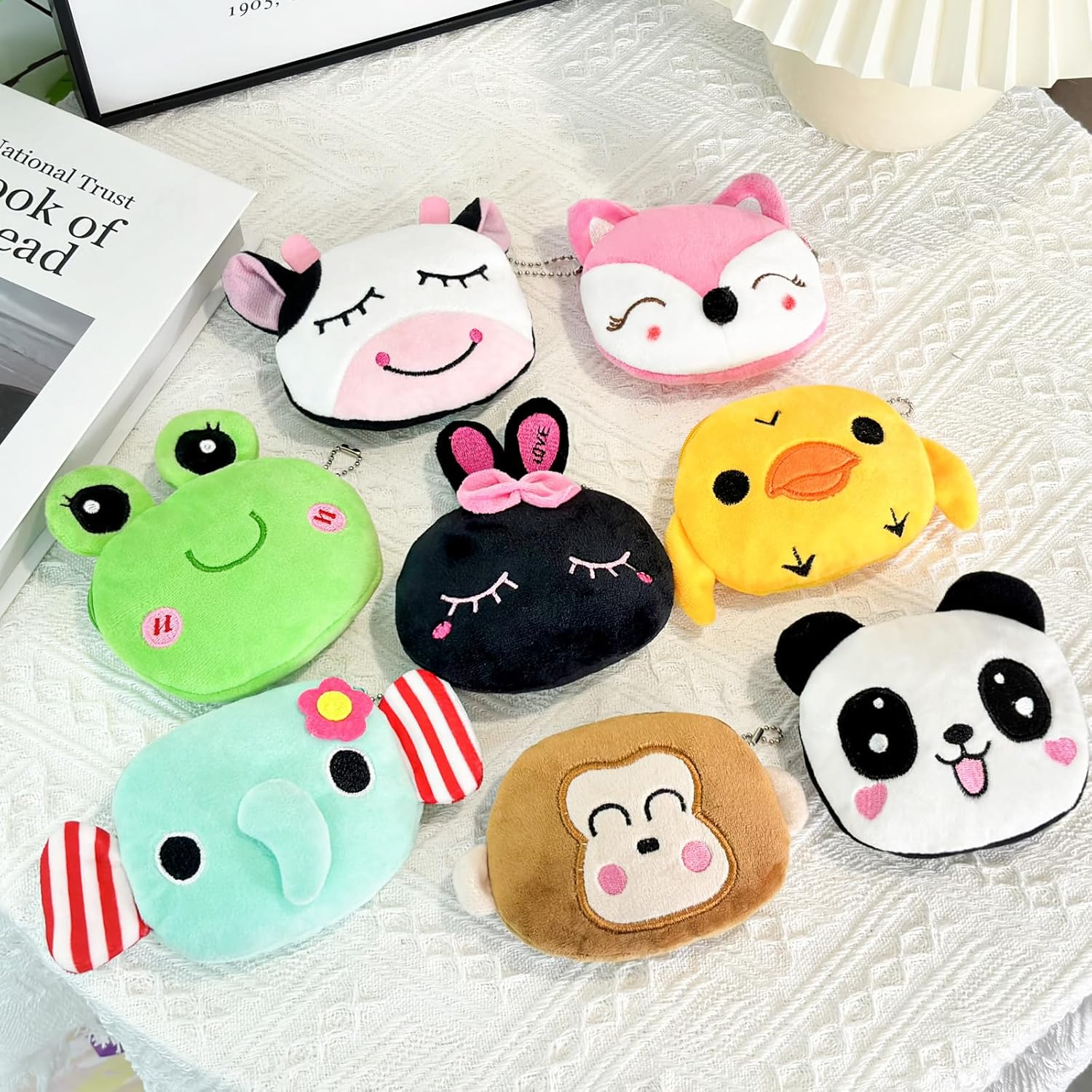8 Pack Small Cute Coin Purse Pouch Bulk with Keychain for Kids Party Bag Fillers, Zipper Plush Animal Coin Purse Wallet Pouch for Bithday Party Favors Classroom Rewards School Kids Activity image number 4