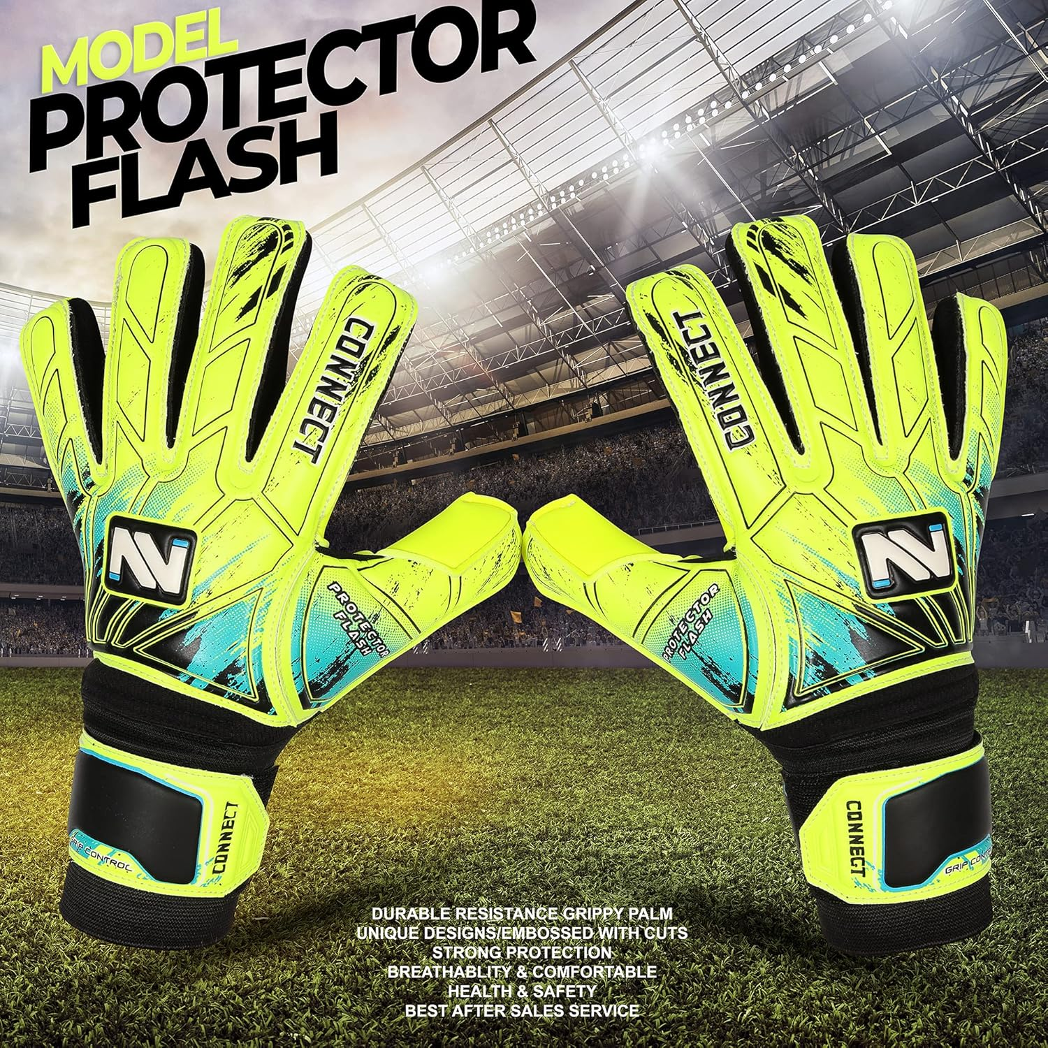 Connect Goalkeeper Gloves Premium Grip, Goalkeeper Gloves Kids, Youth & Adult, Football Gloves with Finger Support, Goalie Gloves, Goalkeeping Gloves Size 4/5/6/7/8/9/10 image number 6