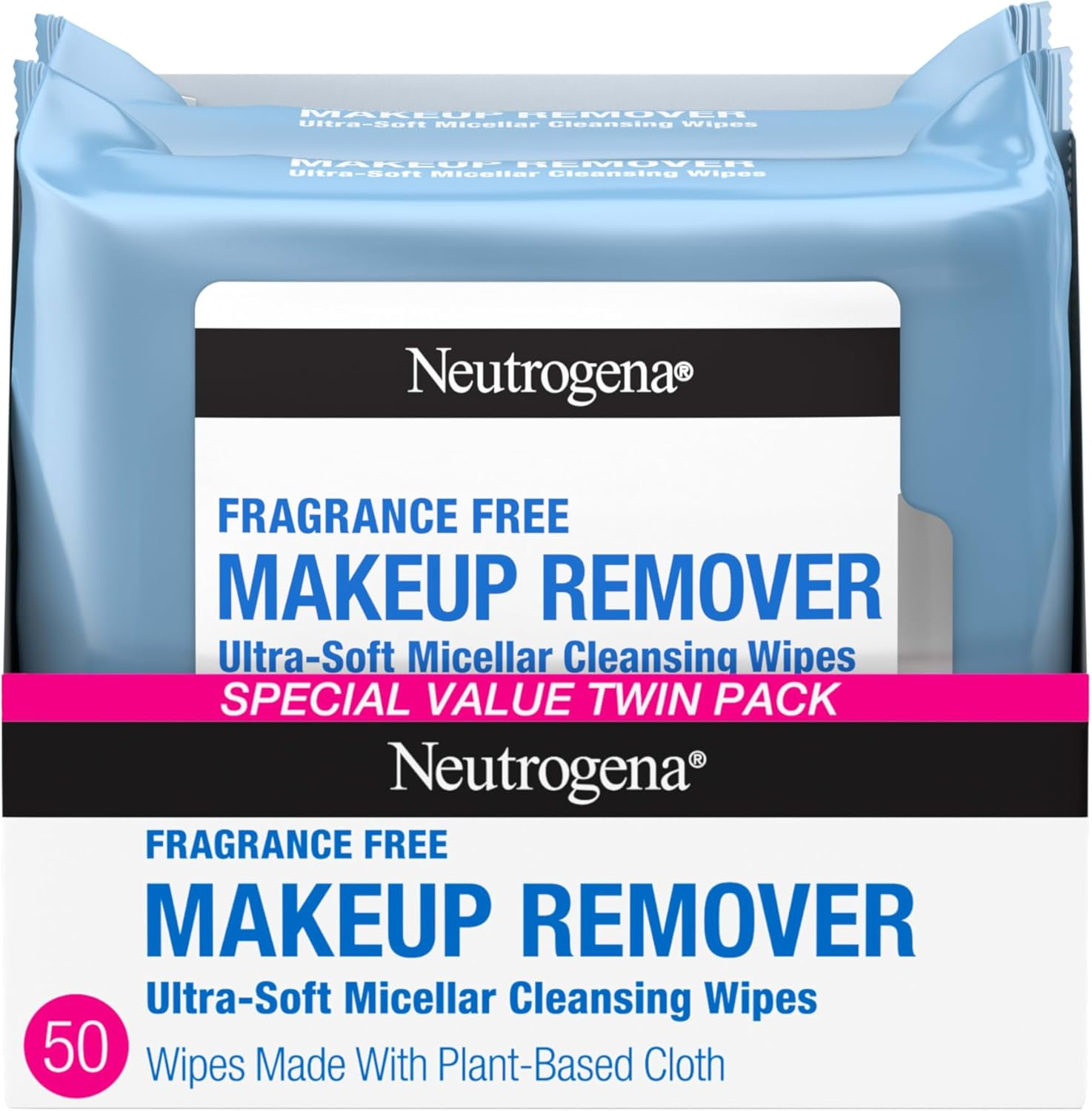 Neutrogena Fragrance-Free Makeup Remover Wipes, Daily Facial Cleanser Towelettes, Gently Removes Oil & Makeup, Alcohol-Free Makeup Wipes, Twin Pack, 2 X 25 Ct image number 6