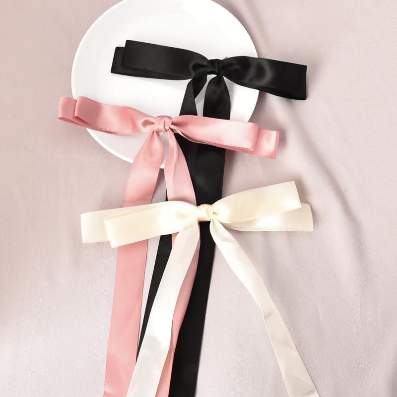 Hair Ribbon Bow Clip for Girls Tassel Ribbon Bowknot Hair Clips with Long Tail Hair Bow Barettes for Women Hair Bows Ties Long Silk Ribbon for Hair Accessories for Wedding Party Decoration image number 4