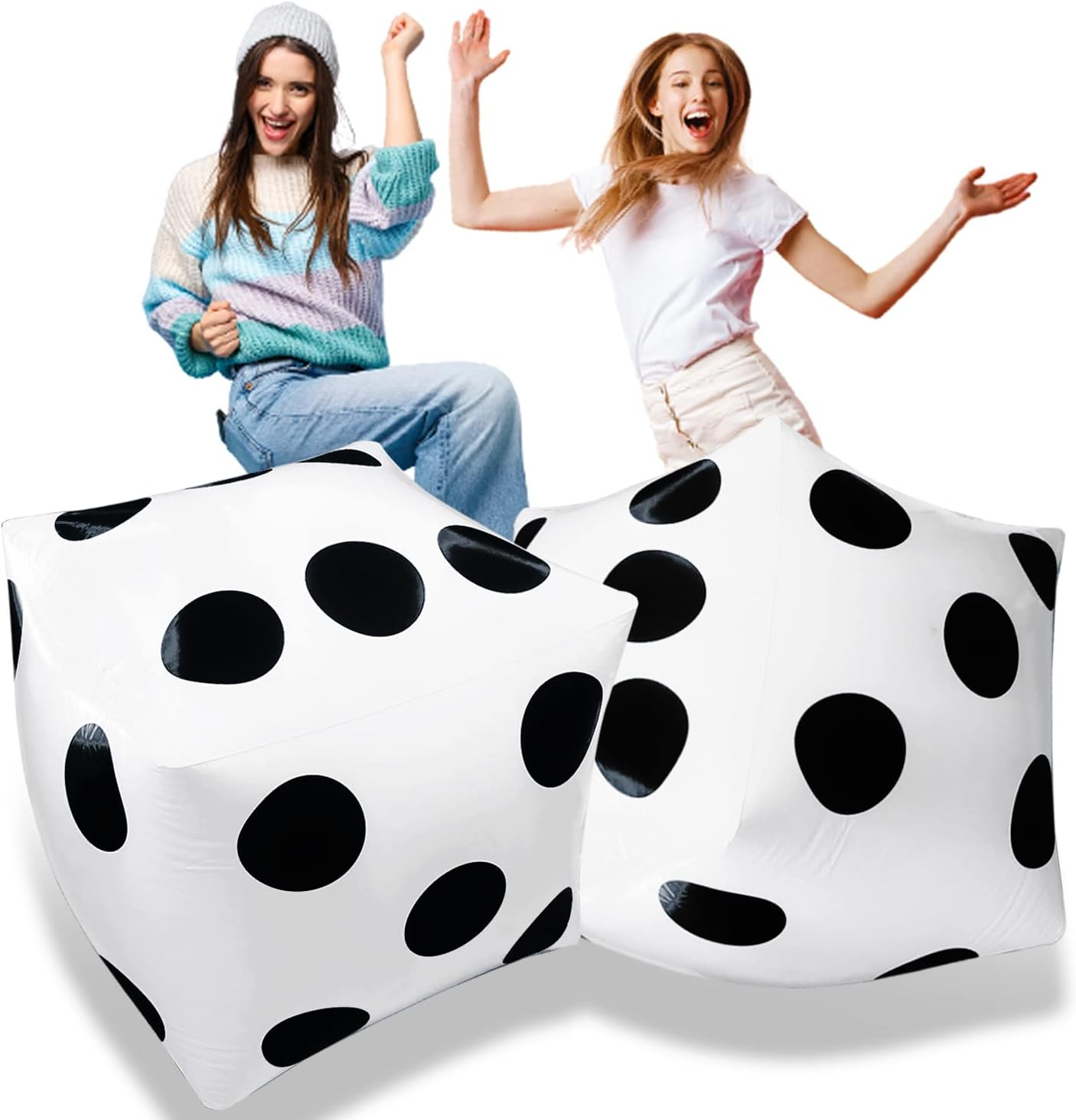 2 Pcs 20 Inch Jumbo Inflatable Dice,Giant Inflatable Dice,Large Inflatable Dice Toy for Indoor Outdoor Broad Game,Pool Party,Ludo,White and Black image number 2