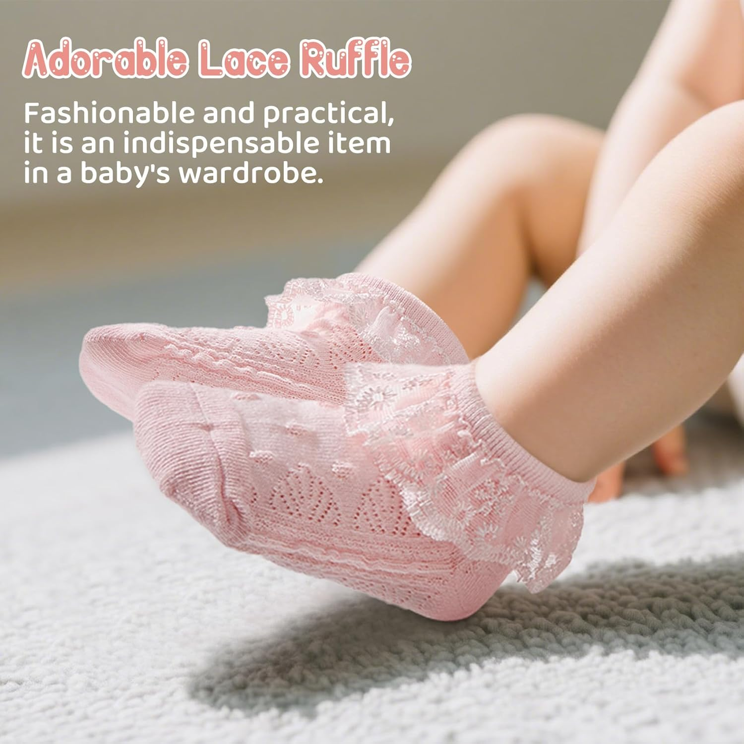 Durio Baby Socks Girls Ruffle Socks Soft Toddler Girl Socks Cute Frilly Dress Lace Socks for Toddler Girls image number 4