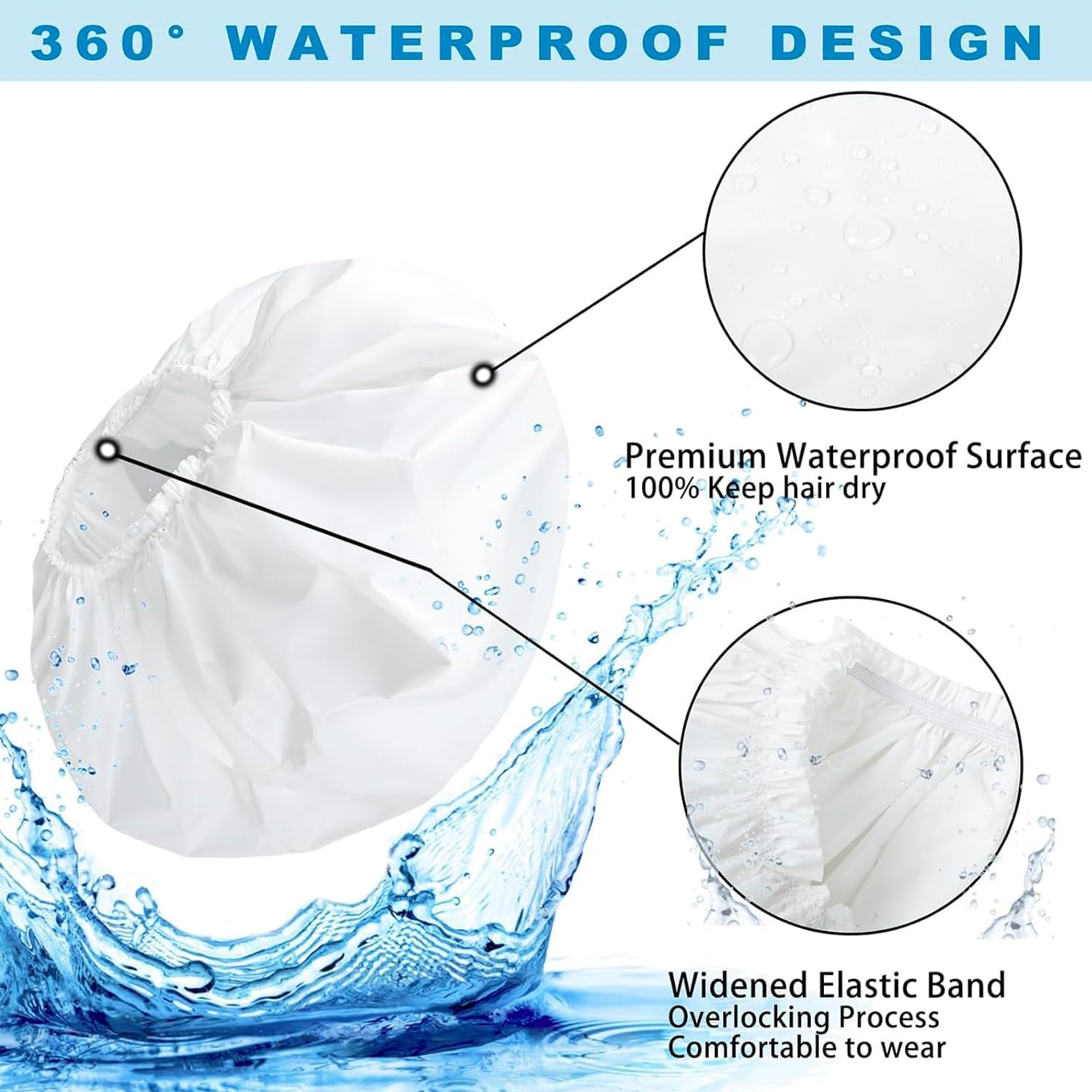 Super Jumbo Shower Cap 2 PCS Waterproof Shower Caps for Women,Extra Large Shower Cap,Reusable Super Large Bath Caps Hair Cap for Long Thick Curly Hair,Twist Braids (Black+White)