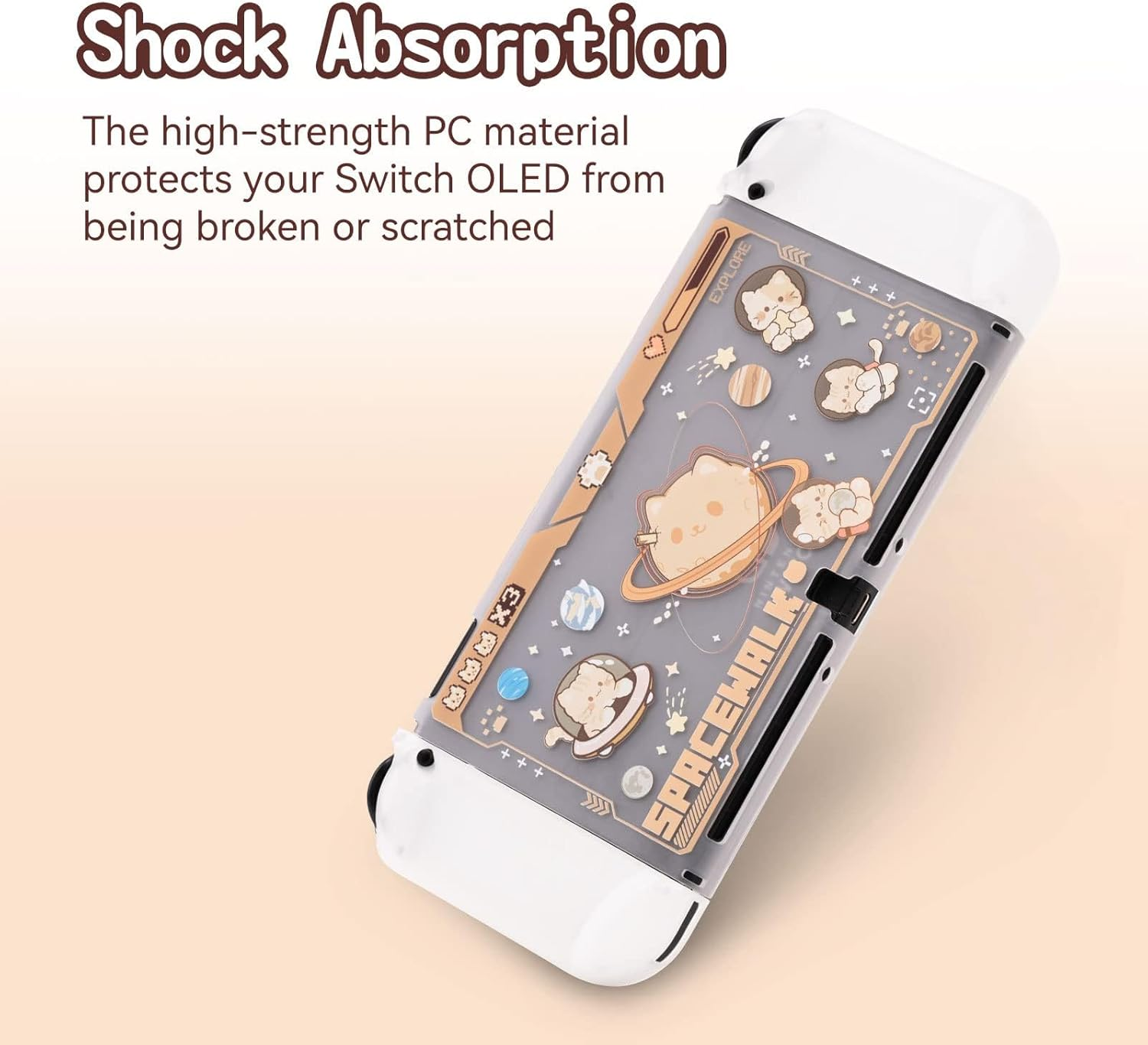 Geekshare Protective Case Slim Cover Case Compatible with Switch OLED and Game Console - Shock-Absorption and Anti-Scratch - Space Cat image number 5