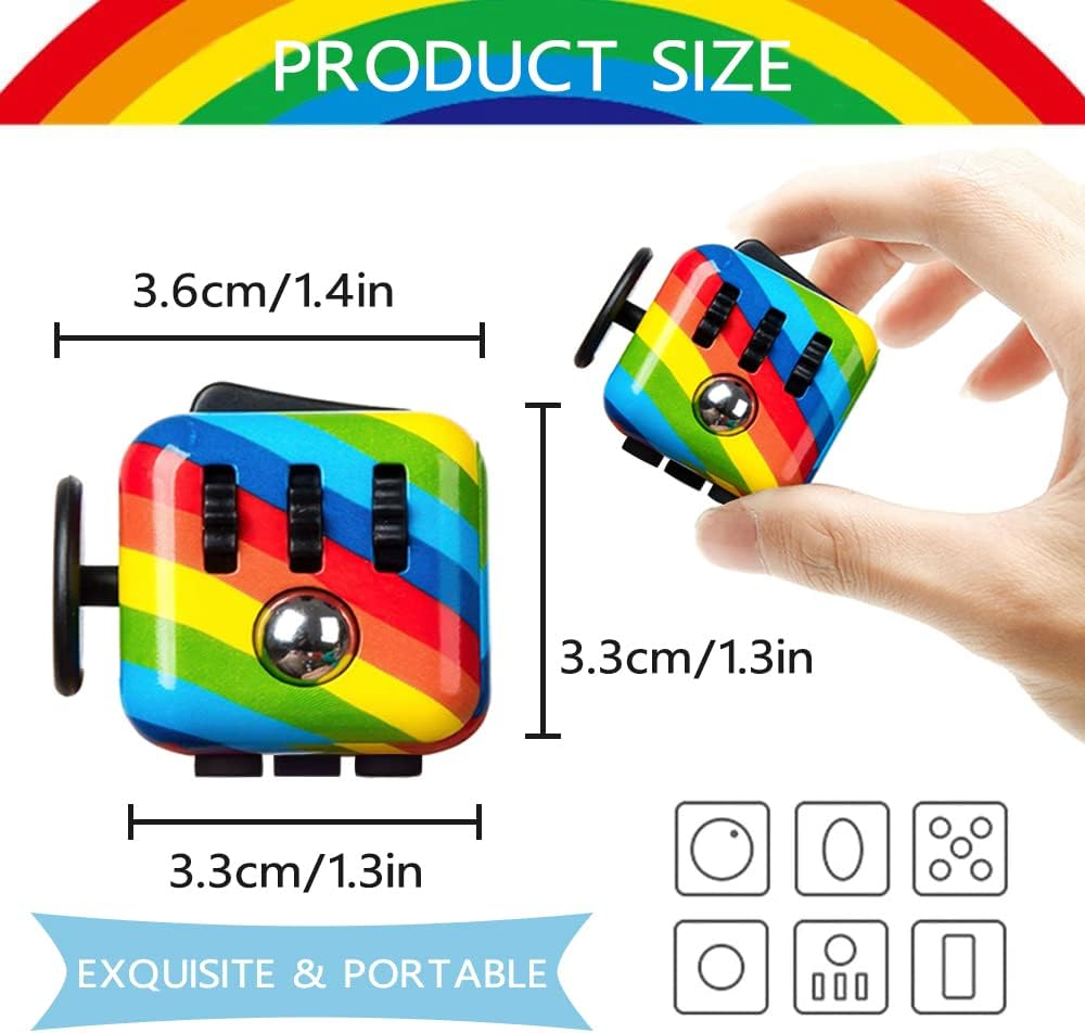 Rainbow Fidget Cube with 6 Sides Stress Relief Fiddle Toys Autism Sensory Fidget Toys for Adults and Kids image number 1