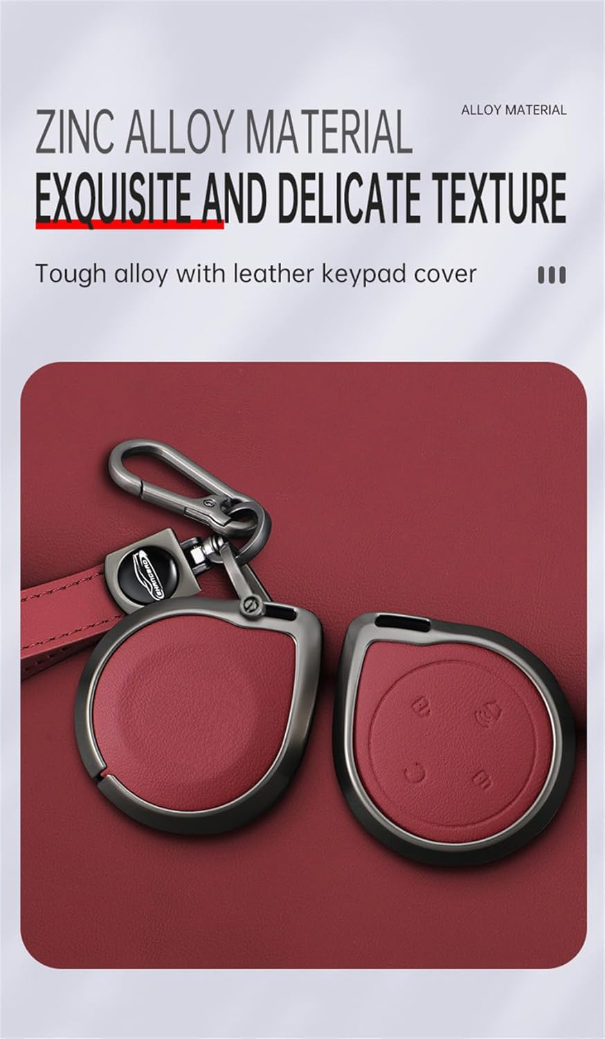 Ontto Alloy Leather Key Fob Cover Fit for GWM POER Cannon Alpha Great Wall Pickup Truck 2025 2024 2023 Remote Key Shell Case Keyring Key Holder Bag Keychain Accessories - A-Red image number 2