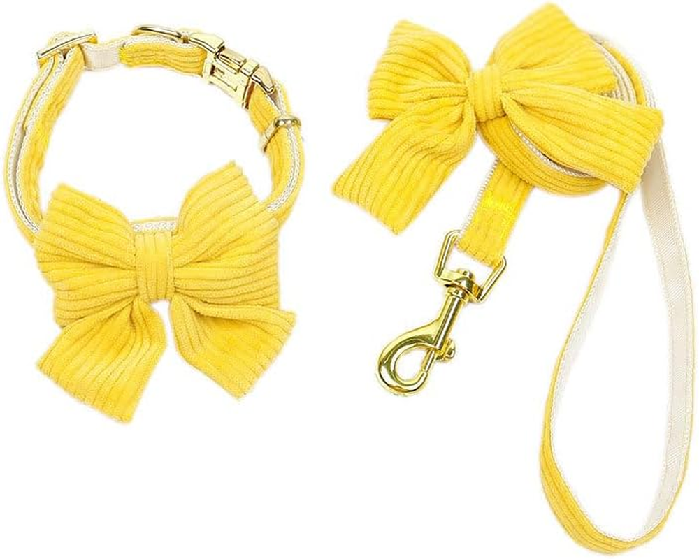 Dog Collar and Leash Set with Bowtie, Girl Dog Collars Metal Buckle Adjustable for Small Medium Dogs (Yellow, L) image number 2
