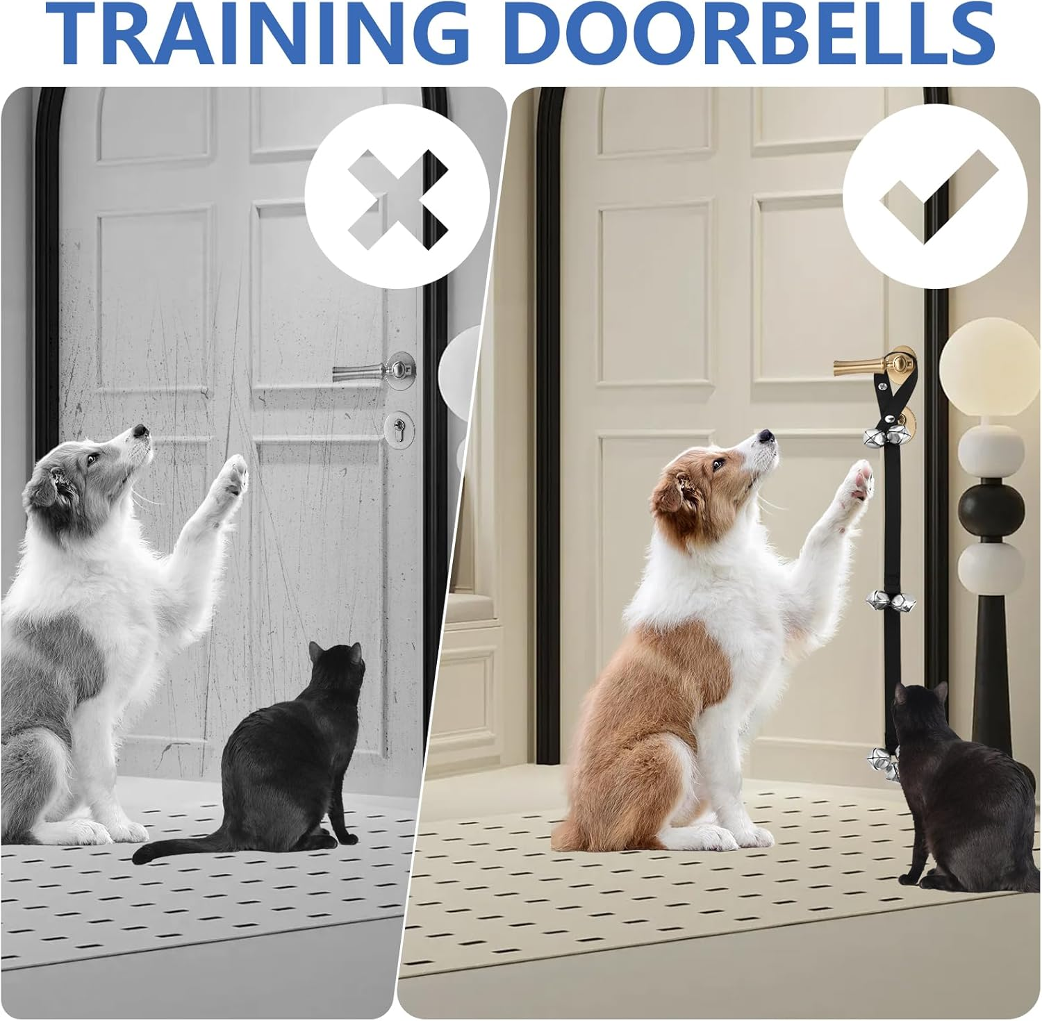 Dog Doorbells (2 Pack), KIKISML Puppy Door Bell Pet Training Bell for Ring Go outside Potty Communication Toilet Train Door Knob Adjustable Strap 7 Extra Large Loud Bells Cat Interactive Toys, Black image number 1