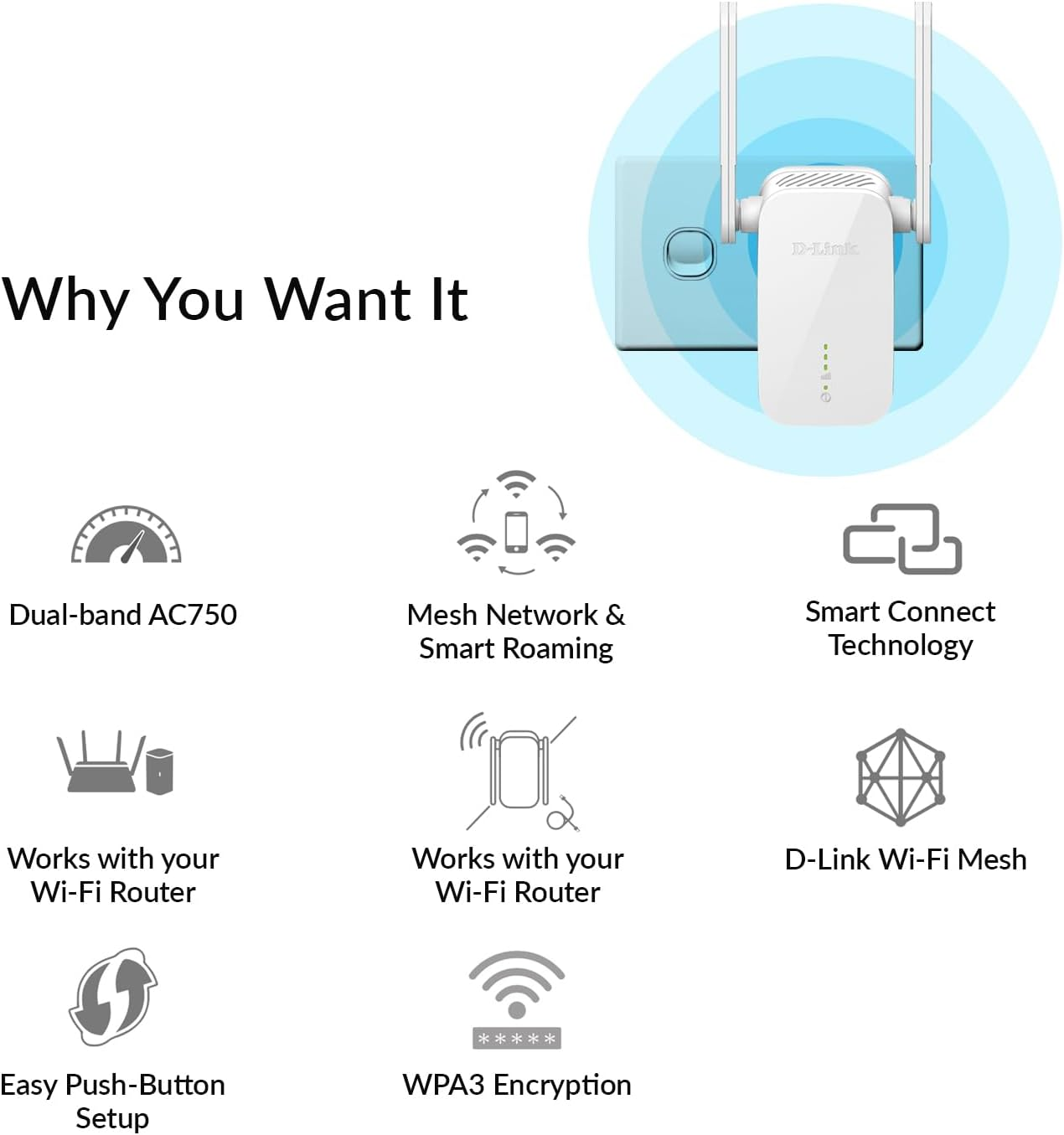 D-Link Australia AC750 Mesh Wi-Fi Range Extender (DAP-1530-AU), Access Point, Repeater, Fast Ethernet Port, WPA3, AU Plug, White image number 4