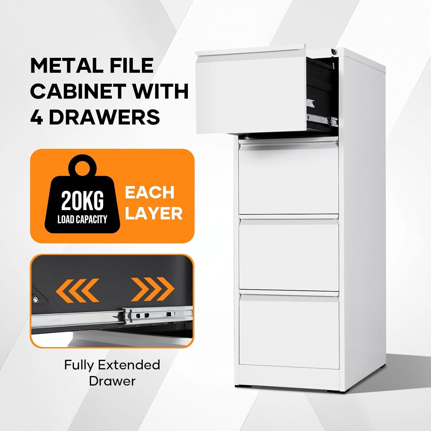 Steel File Cabinet 4 Drawer Metal Vertical Filing Locking Organiser Office Home Storage Cupboard Unit for Letter Legal A4 F4 Documents White image number 5