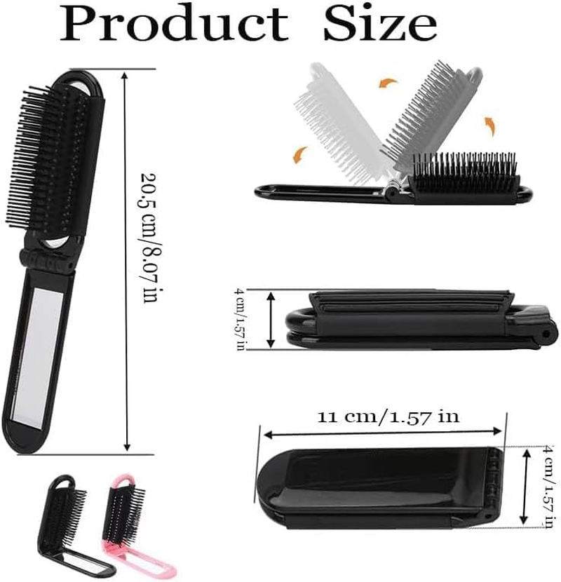 Travel Folding Pocket Hair Brush with Mirror,2Pcs Small Foldable Hair Comb,Small Foldable Hair Comb Portable Compact Hair Brush Mini Hairbrush Pocket Hair Brush with Mirror