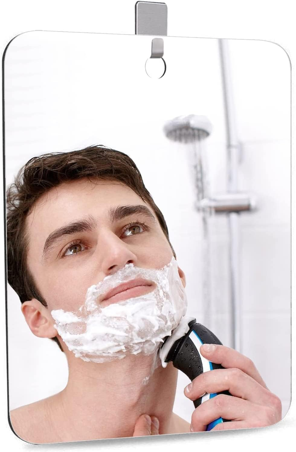 Xoyo 2-Pack Fogless Shower Mirror, Frameless, Rectangular, Stainless Steel, Adhesive Mount, 11" X 7.48" (Large), 6" X 4" (Small), 2.7 Oz, 2 Pack image number 2