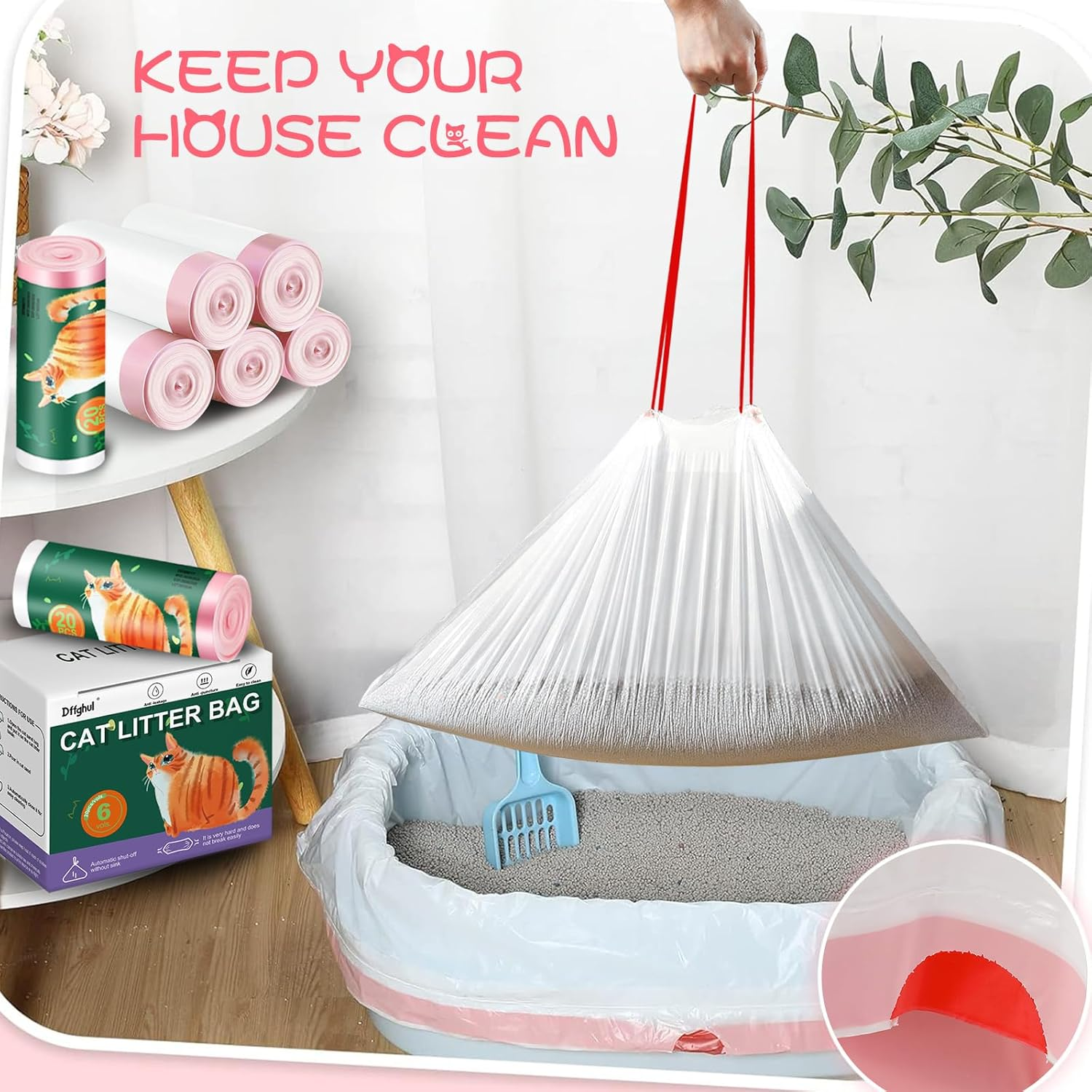 Cat Litter Box Liners, 120 Pack Kitty Bags, 21.6"X11.8" Unscented Drawstring Thick Disposable Litter Box Bags, Leak Proof for Litter Box image number 3