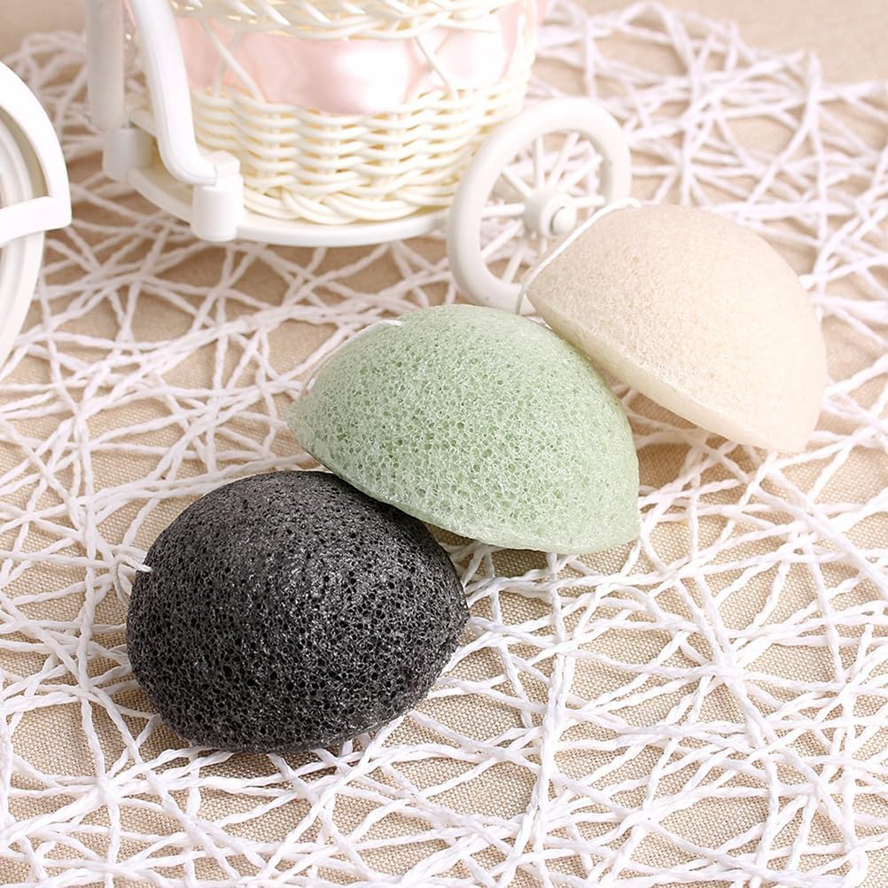 Minkissy 2Pcs Natural Facial Sponges with Lanyard Hemispherical Matcha Green Face Scrub Cosmetic Spa Sponges for Women Men Facial Cleansing image number 3