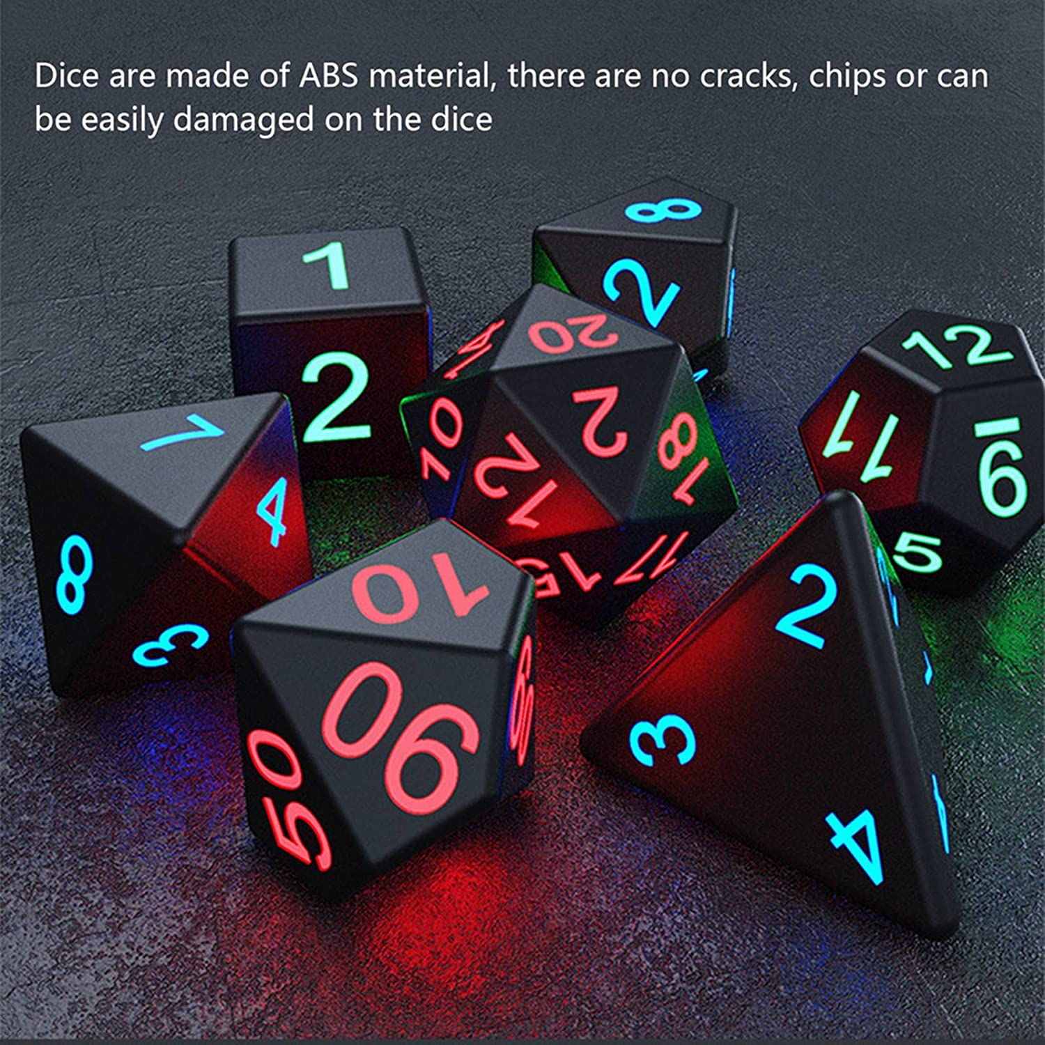 DND Rechargeable LED Light up Dice Set with Charging Box - 7 PCS Electronic Polyhedral Dice for Dungeons and Dragons, Tabletop Games, D&D, MTG, Pathfinder, RPG - Glowing image number 6