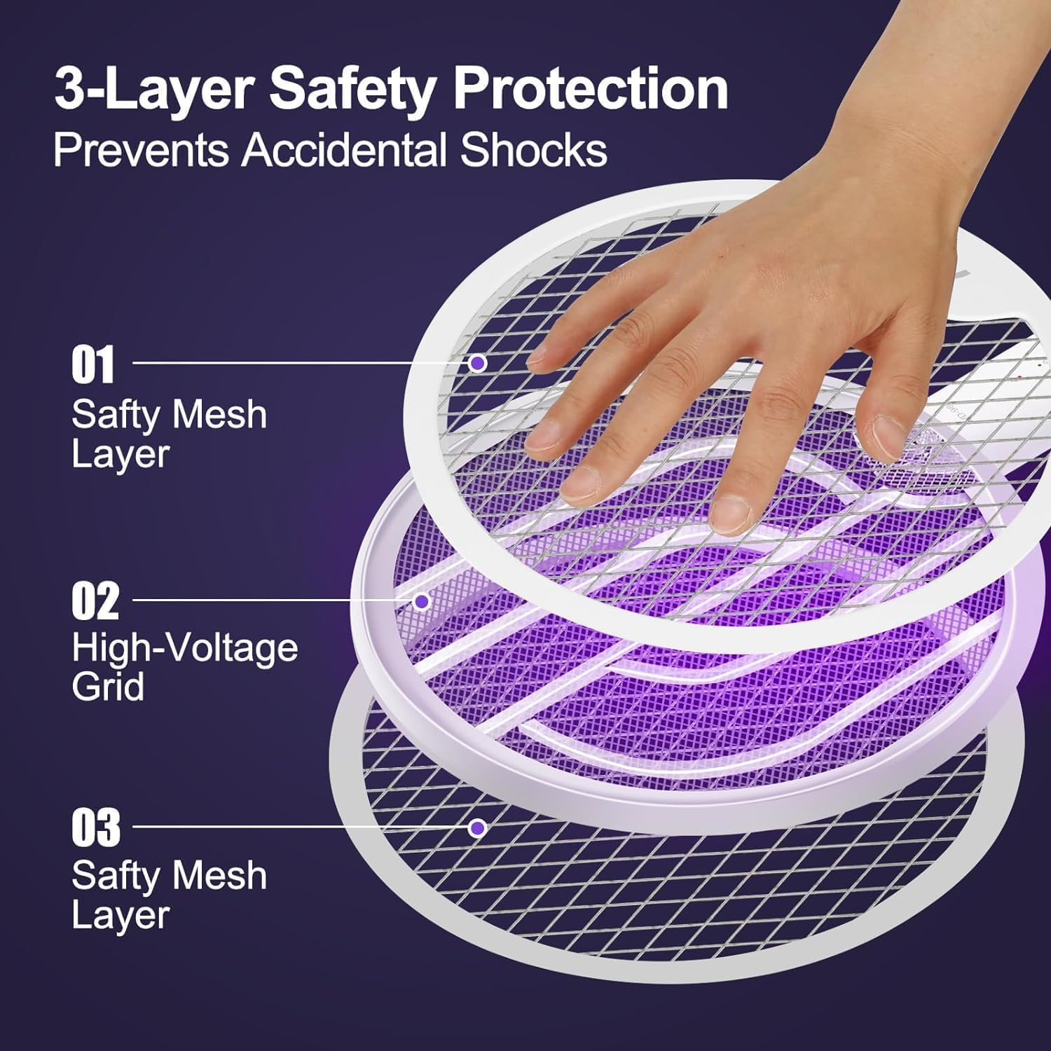 Foldable Electric Fly Swatter Racket, Portable 2 in 1 Bug Zapper Racket, Fly Killer and Mosquito Trap Lamp for Indoor and Outdoor Home Backyard Patio Camping image number 2