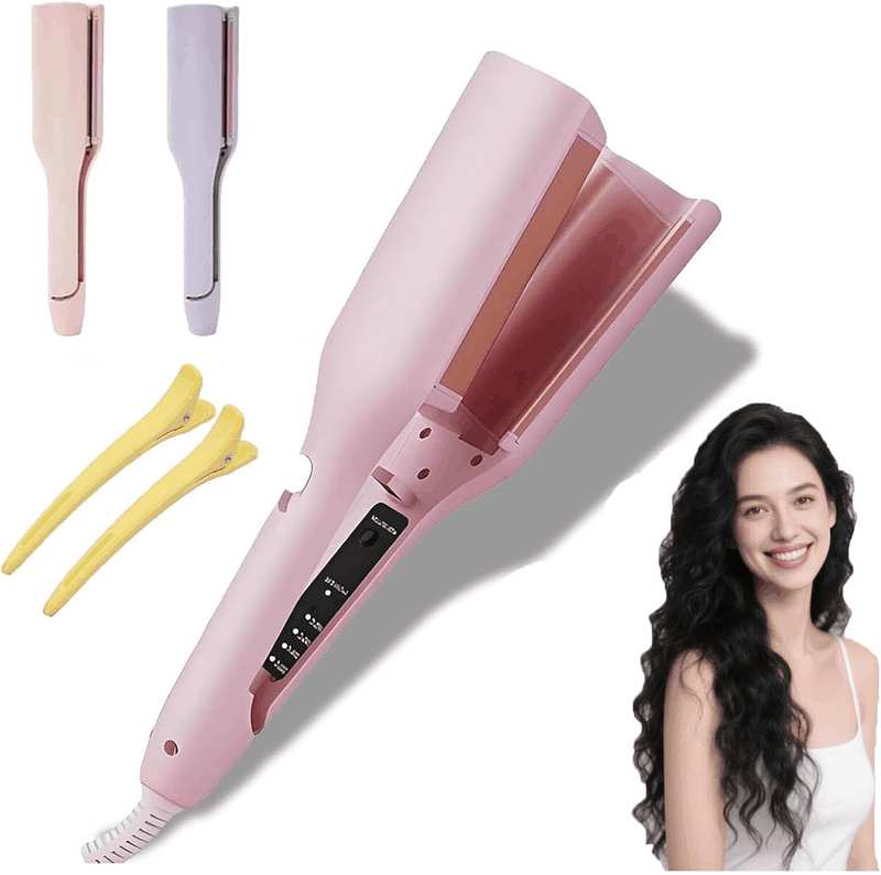 Homessencials Hair Styling Tool with Negative Ionic Technology,French Curls Iron,Wave Curling Iron,4 Gears Double-Sided Heating,Homessencials 3D Curling Iron for Quickly Creating Smooth Waves (Pink)