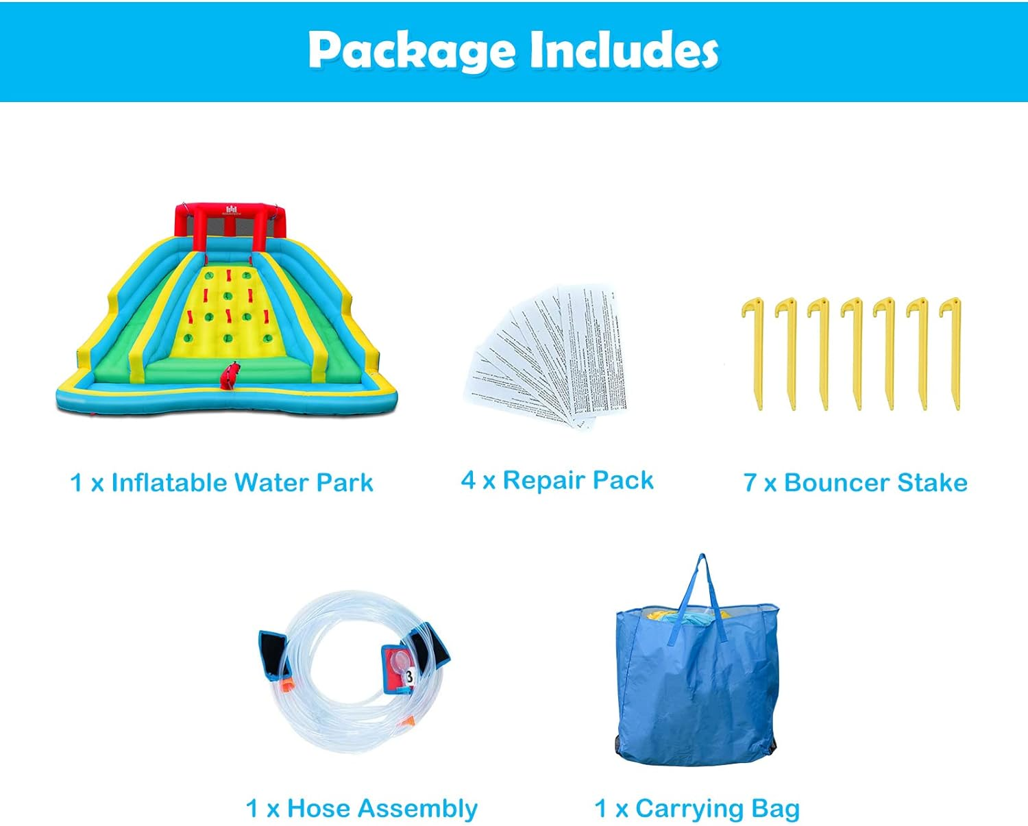 HONEY JOY Inflatable Water Slide, 452 X 365 X 233CM Giant Water Park for Kids W/Double Long Slides, Climbing Wall, Splash Pool, Water Cannon, Blow up Inflatable Bouncer for Outdoor (Without Blower)