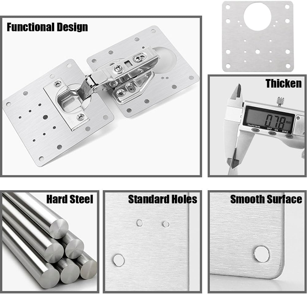 3PCS Stainless Steel Cabinet Door Hinge Repair Plate Furniture Cabinet Door Hinge Fixed Installation Hinge Hole Repair Artifact with Screws (Steel) image number 2