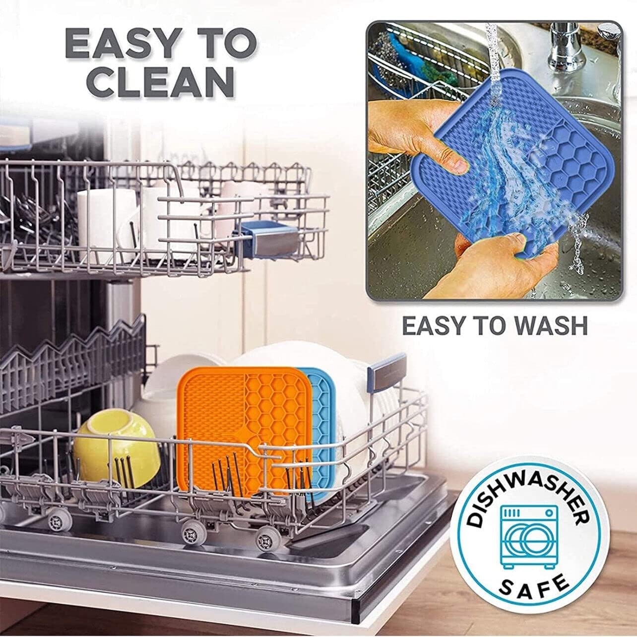 Silicone Pet Feeding Mat Slow Food Pads Dog Licking Pad Dispenser Plate AUSTOCK - 2 Units (Blue+Orange) 21*21*1Cm image number 6