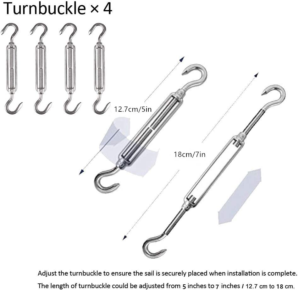 Sun Shade Sail Hardware Kit, Heavy Duty Anti-Rust Rectangle/Square Shade Sail Installation for Patio Lawn and Garden (44 Pcs) image number 6