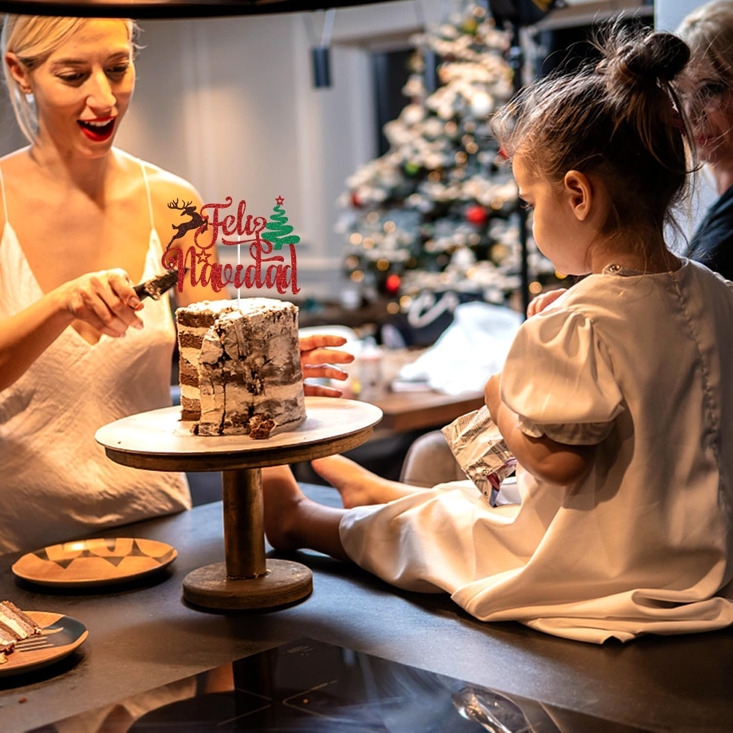 Red Glitter Feliz Navidad Cake Topper, Xmas Santa Christmas New Year Cake D&eacute;cor, Spanish Merry Christmas Themed Holiday Party Decorations Supplies image number 6