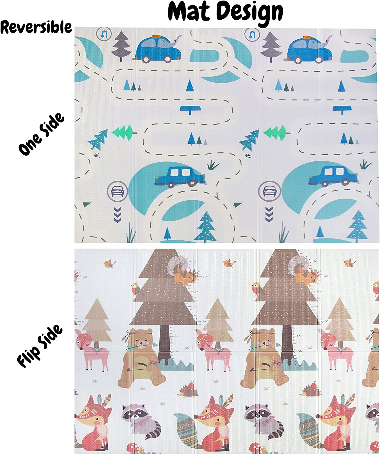 Baby Play Mat - 2Mx1.5Mx8Mm Reversible & Portable - Foam Padded Play Mat, Floor Mat, Water-Resistant - Adventure & Forest Designs - Soft, Foldable, Easy to Clean Baby Playmat for Tummy Time, Crawling & Baby Activities - Large and Thick Baby Floormat image number 3