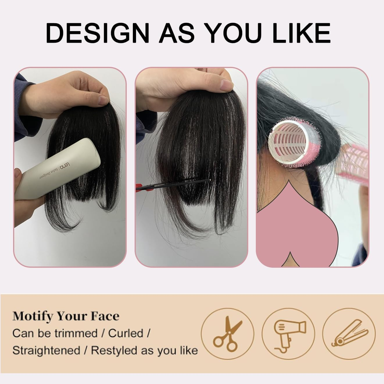 ORIGEN Real Human Hair Clip in Bangs, Brown Black, WIG, Straight, Strikes - Brown Black Coloir image number 2