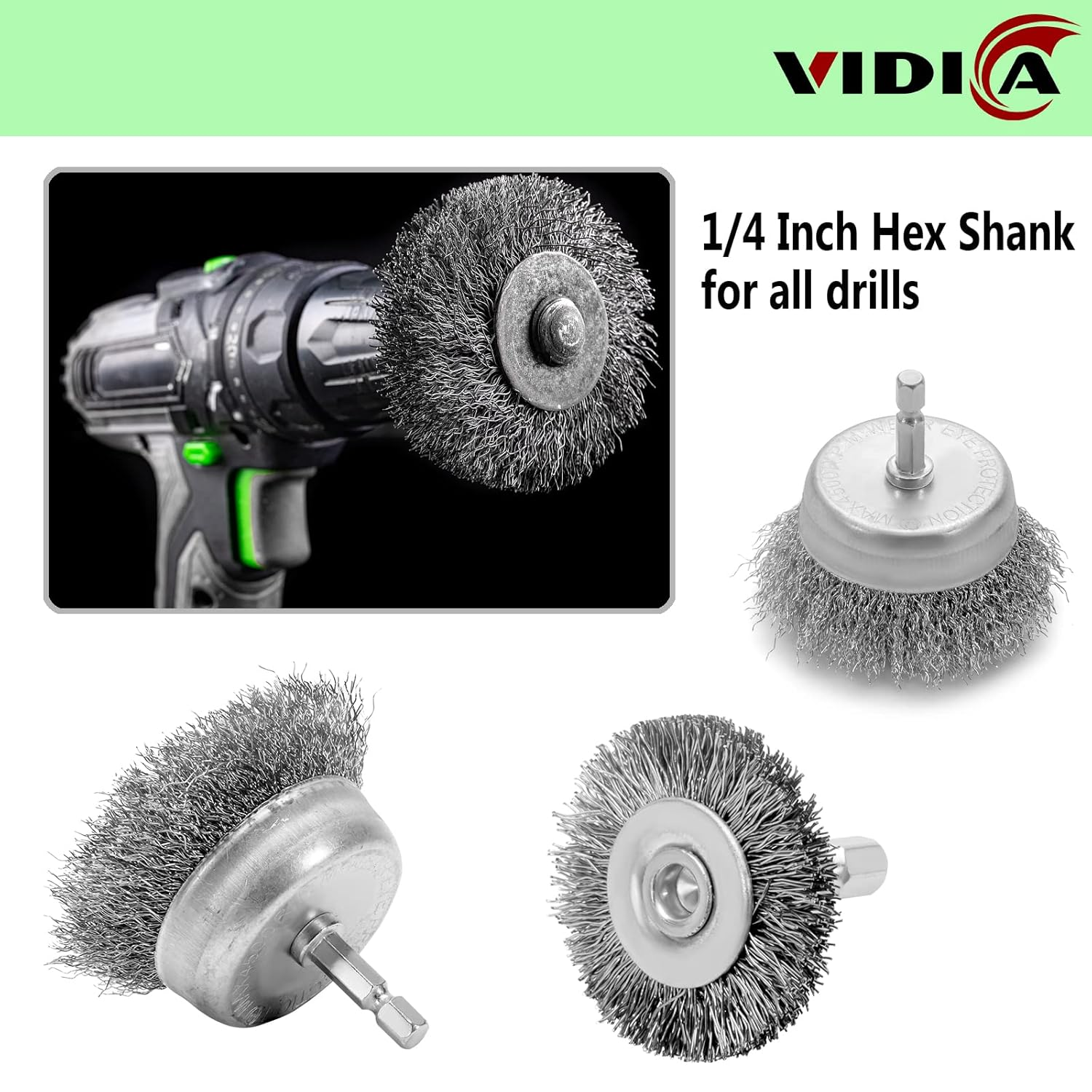 Wire Brush Set 20 Pcs, 1/4 Inch Hex Shank Wheel for Drill, Carbon Steel Brush Set for Cleaning Rust