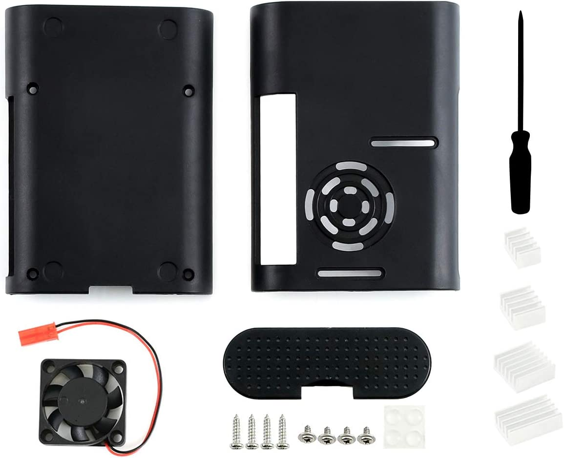 Waveshare Black ABS Case Type D for Raspberry Pi 4 with Cooling Fan/Heat Sinks/Rubber Feet and Screwdriver