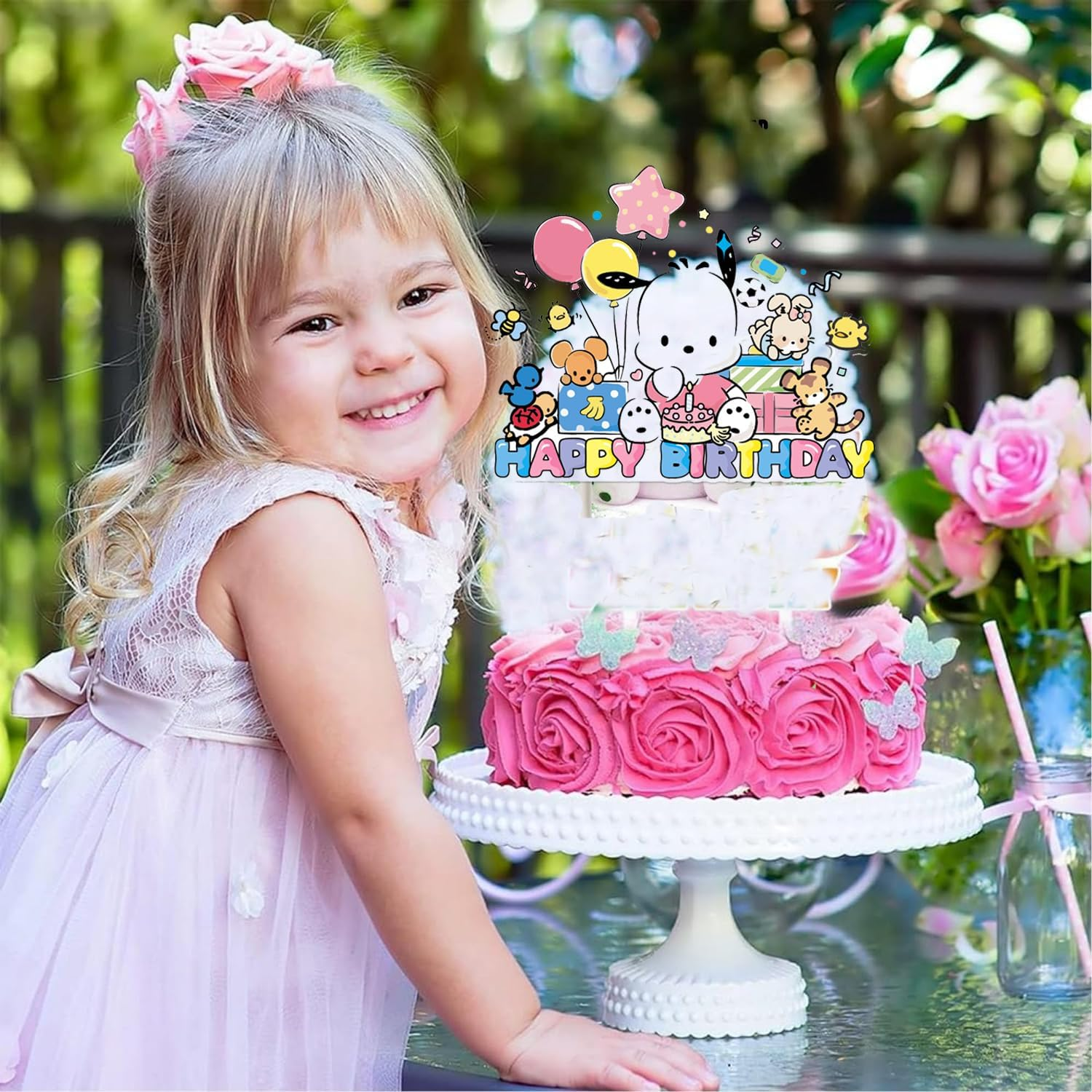 Pochacco Birthday Party Decorations, Kawaii Cartoon Party Supplies with Banner, Cupcake Cake Toppers and Foil Balloons Party Favors for Fans Birthday Background Decorations image number 1