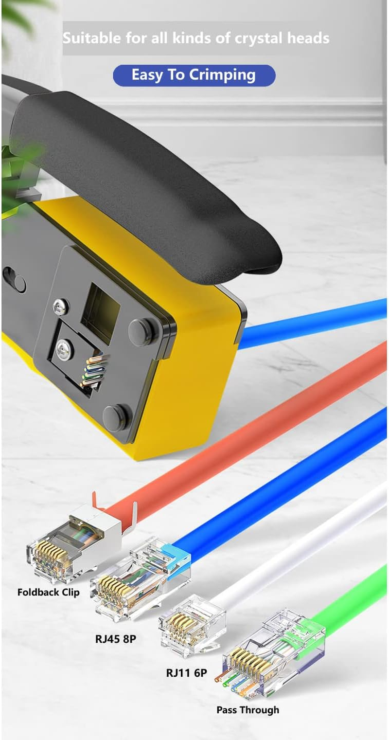 RJ45 Pass through Crimp Tool, RJ45 Cat5 Cat6 Cat7 Crimping Tool, RJ11 Crimping Tool, Ethernet Network Cable Crimper Stripper, Modular Crimping Equipment Mini Tool Pliers image number 3